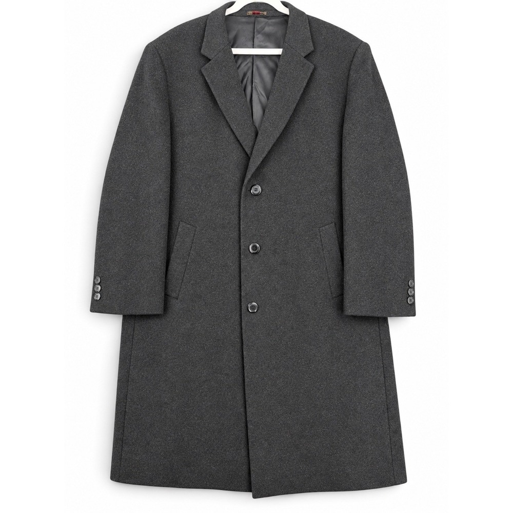 Prontomoda Harvard Wool Cashmere Men 54R Charcoal Overcoat Topcoat Long Coat 4XL